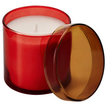 DVÄRGHÖK شمعة معطرة في كأس بغطاء, زهرة الحمضيات أحمر-برتقالي/أصفر- بني, 50 س
