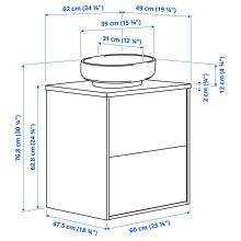 HAVBÄCK / VINDELÄLVEN Wash-stnd w drawers/wash-basin, beige/black marble effect, 62x49x77 cm