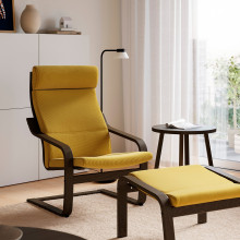 POÄNG Armchair and footstool, black/Kelinge dark yellow