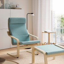 POÄNG Armchair and footstool, dark green/Kelinge grey-blue