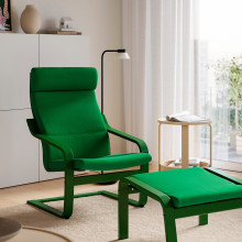 POÄNG Armchair and footstool, oak/Vissle deep green