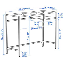 VITTSJÖ Laptop table, white/glass, 100x36 cm