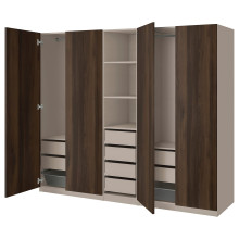 PAX / STORKLINTA تشكيلة دولاب ملابس., رمادي-بيج/بني غامق مظهر سنديان مصبوغ, 250x58x201 سم