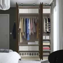 PAX / STORKLINTA تشكيلة دولاب ملابس., رمادي-بيج/بني غامق مظهر سنديان مصبوغ, 150x60x236 سم