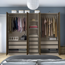 PAX / STORKLINTA تشكيلة دولاب ملابس., رمادي-بيج/بني غامق مظهر سنديان مصبوغ, 250x58x201 سم