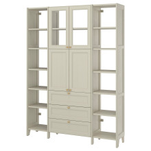 GULDDRAGARE Storage combination, beige/clear glass with 3 drawers, 162x37x216 cm