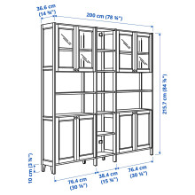 GULDDRAGARE Storage combination, beige clear glass/with doors with shelves, 200x37x216 cm