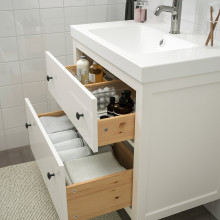 HEMNES / ORRSJÖN خزانة حوض بأدراج/حوض/خلاط, أبيض, 82x49x89 سم