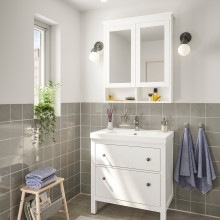 HEMNES / ORRSJÖN خزانة حوض بأدراج/حوض/خلاط, أبيض, 82x49x89 سم