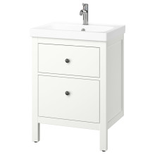 HEMNES / ORRSJÖN خزانة حوض بأدراج/حوض/خلاط, أبيض, 62x49x89 سم