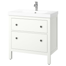 HEMNES / ORRSJÖN خزانة حوض بأدراج/حوض/خلاط, أبيض, 82x49x89 سم