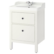 HEMNES / RUTSJÖN خزانة حوض بأدراج/حوض/خلاط, أبيض, 62x49x95 سم
