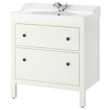 HEMNES / RUTSJÖN خزانة حوض بأدراج/حوض/خلاط, أبيض, 82x49x95 سم