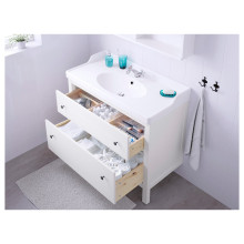 HEMNES / RUTSJÖN خزانة حوض بأدراج/حوض/خلاط, أبيض, 102x49x95 سم