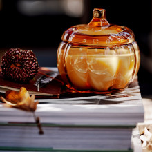 HÖSTAGILLE شمعة معطرة في كأس، فتيلين, يقطين متبل/بني, 40 س