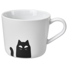 KUSTFYR Mug, cat pattern white/black, 36 cl