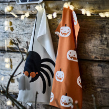 KUSTFYR Tea towel, mixed patterns orange/white, 45x60 cm