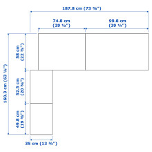 PAX Corner wardrobe, white stained oak effect, 161/188x236 cm
