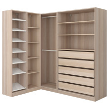 PAX Corner wardrobe, white stained oak effect, 161/188x201 cm