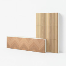 BESTÅ Storage combination with doors, white Hedeviken/Björköviken oak veneer, 300x42x193 cm