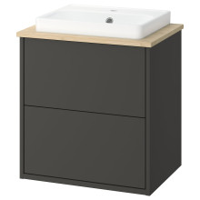 HAVBÄCK / ORRSJÖN Wash-stnd w drawers/wash-basin, dark grey/light bamboo, 62x49x71 cm