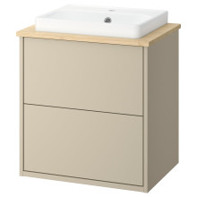 HAVBÄCK / ORRSJÖN Wash-stnd w drawers/wash-basin, beige/light bamboo, 62x49x71 cm