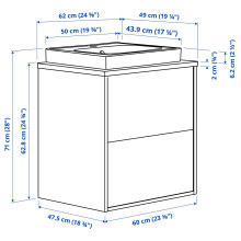 HAVBÄCK / ORRSJÖN Wash-stnd w drawers/wash-basin, beige/light bamboo, 62x49x71 cm