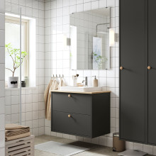HAVBÄCK / ORRSJÖN Wash-stnd w drawers/wash-basin, dark grey/light bamboo, 82x49x71 cm