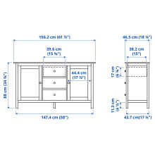 HEMNES خزانة جانبية, رمادي-أخضر/بني فاتح, 157x88 سم