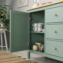 HEMNES خزانة جانبية, رمادي-أخضر/بني فاتح, 157x88 سم