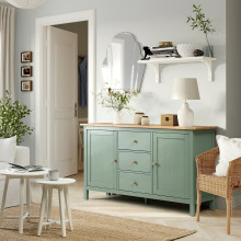 HEMNES خزانة جانبية, رمادي-أخضر/بني فاتح, 157x88 سم