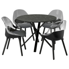NORRMJÖLE / BALTSAR Table and 4 chairs, black marble effect/black, 105 cm