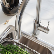 SALLSJÖN Kitchen mixer tap pull out w spray, stainless steel colour