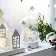 STRÅLA LED table decoration, battery-operated dome/village white, 18 cm