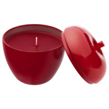VINTERFINT Scented candle in metal tin, apple-shaped/Apple and cinnamon red, 24 hr