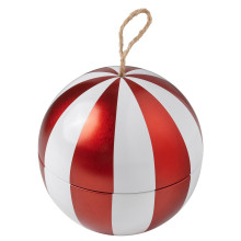 VINTERFINT Scented candle in metal tin, bauble/Spiced delight red/white, 28 hr
