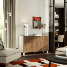 BESTÅ تشكيلة تخزين مع أبواب/ أدراج, أبيض Lappviken/Stubbarp/بني شكل خشب الجوز, 120x42x74 سم