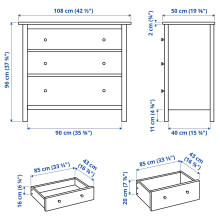HEMNES خزانة بـ 3 أدراج, رمادي-أخضر/بني فاتح, 108x96 سم