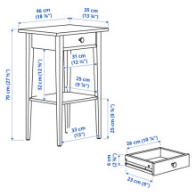 HEMNES طاولة تخت جانبية, رمادي-أخضر/بني فاتح, 46x35 سم