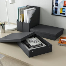 FJÄDERHARV صندوق تخزين مع غطاء, فحمي, 25x35x8 سم