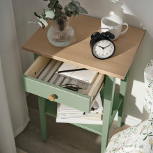 HEMNES طاولة تخت جانبية, رمادي-أخضر/بني فاتح, 46x35 سم
