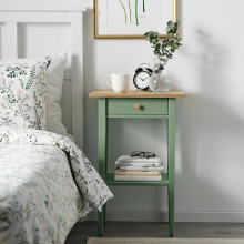 HEMNES طاولة تخت جانبية, رمادي-أخضر/بني فاتح, 46x35 سم