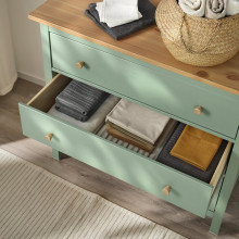 HEMNES خزانة بـ 3 أدراج, رمادي-أخضر/بني فاتح, 108x96 سم