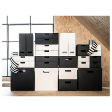 FJÄDERHARV صندوق تخزين مع غطاء, فحمي, 32x35x31 سم