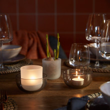 TALLTITA حامل شموع صغيرة، طقم 2 حبة, رمادي/زجاج مثلّج