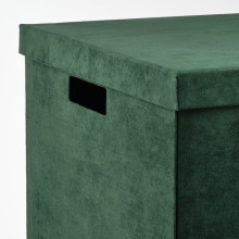 GJÄTTA صندوق تخزين مع غطاء, مخمل أخضر غامق, 32x35x32 سم