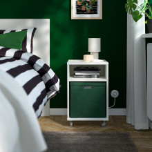 GJÄTTA صندوق تخزين مع غطاء, مخمل أخضر غامق, 32x35x32 سم