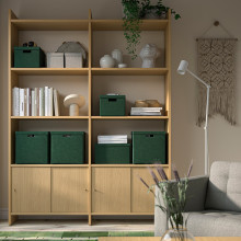 GJÄTTA صندوق تخزين مع غطاء, مخمل أخضر غامق, 32x35x32 سم