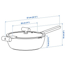 KLIPPFISK مقلاة سوتيه مع غطاء, مانع للالتصاق زجاج/خشب رمادي- تركواز, 28 سم