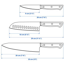 VARDAGEN طقم سكاكين 3 قطع., ستينلس ستيل/شجرة الجوز